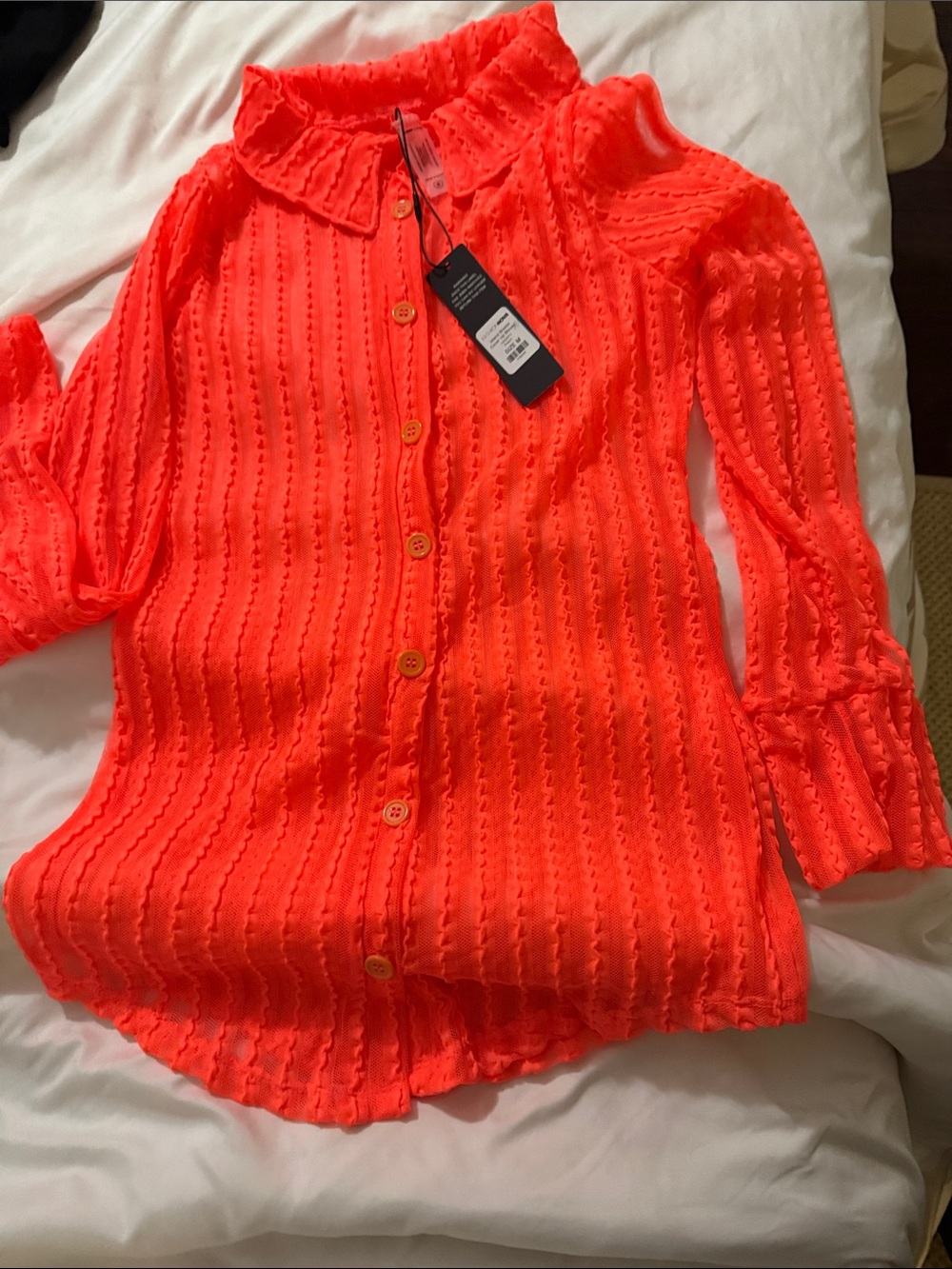 Fashion Nova Neon Orange Ruffled Button-Up Top
